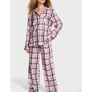 Victoria's Secret Pink Plaid Flannel‎ Long Pajama Set Large New With Tags
